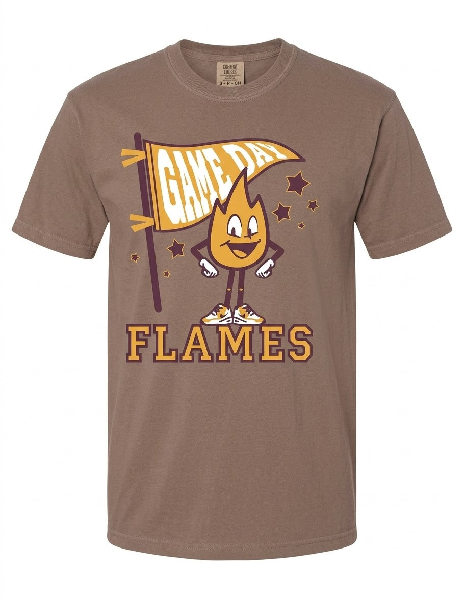 Game Day Flames Short Sleeve T-Shirt | Brown